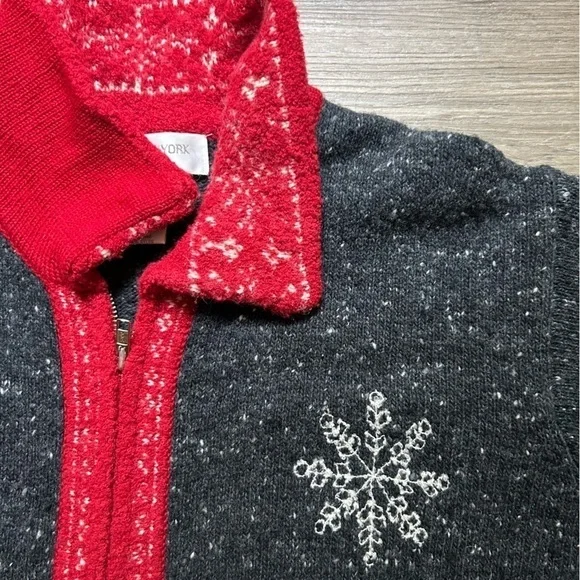 Jones New York | Wool Christmas Zip-Up Sweater w Snowflake Pattern (2X) - Picture 10 of 12